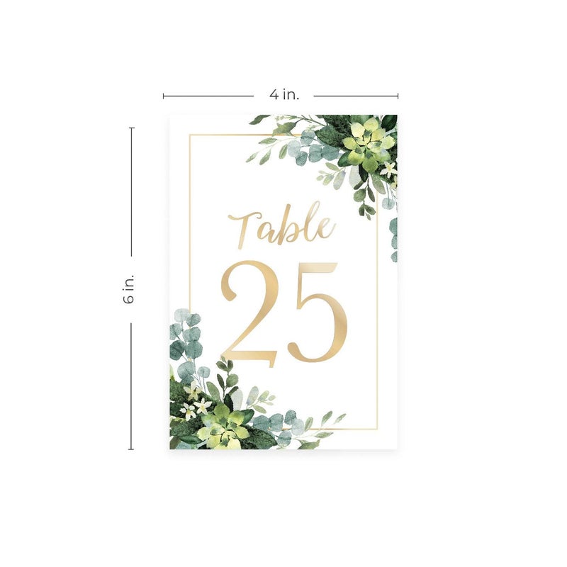 Canopy Street Lush Greenery Wedding Table Numbers / 28 Elegant Wedding Reception Table Number Cards / 4" x 6" Flat Faux Gold Anniversary Event Table Organization/Made In The USA - Image 5
